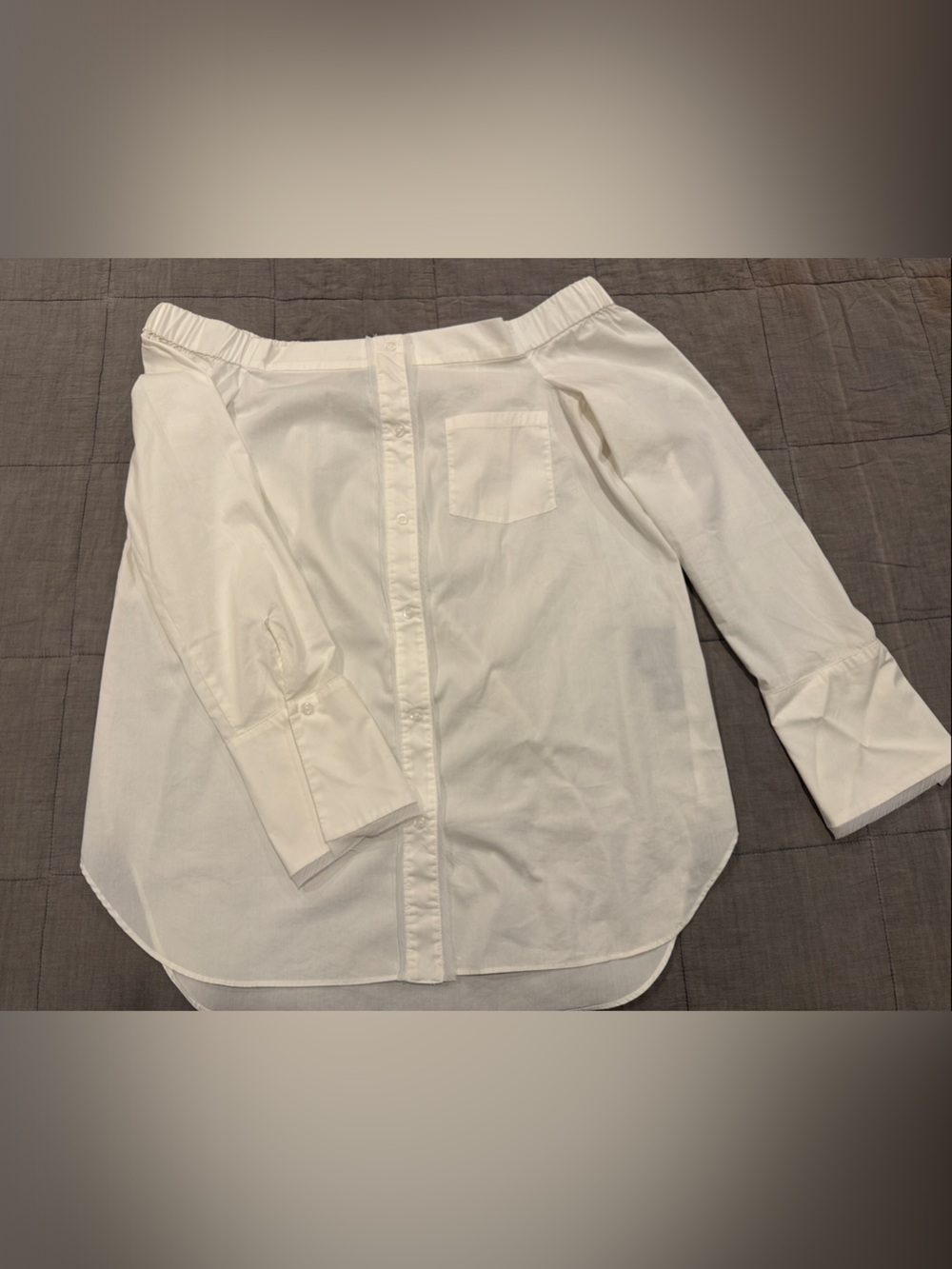 Vera Bradley White Off-Shoulder Button-Down Shirt Delicate Trim Detail
